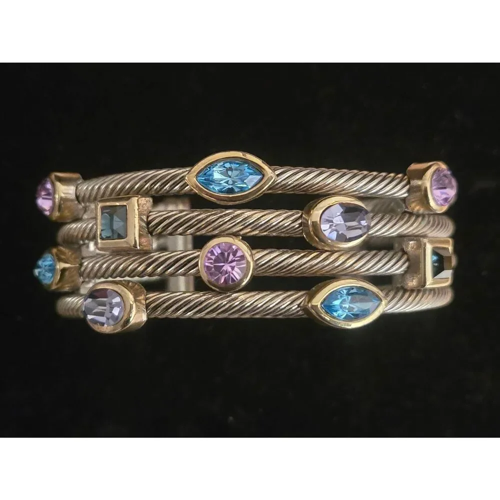 Women's Silver Tone MultiColor Confetti Crystal CZ Cuff Bracelet